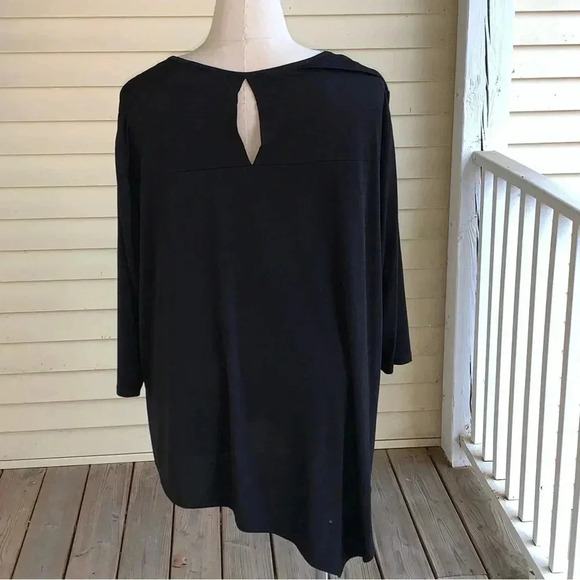 Cato Blouse Plus Size 26W 28W Black Beaded Neckline Asymmetrical Hem Top Flowy - Picture 2 of 7